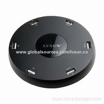 6-port USB Charger, Charge 6 Devices Simultaneously, Smart Shape Design, Provide 2.4A and 1A Output